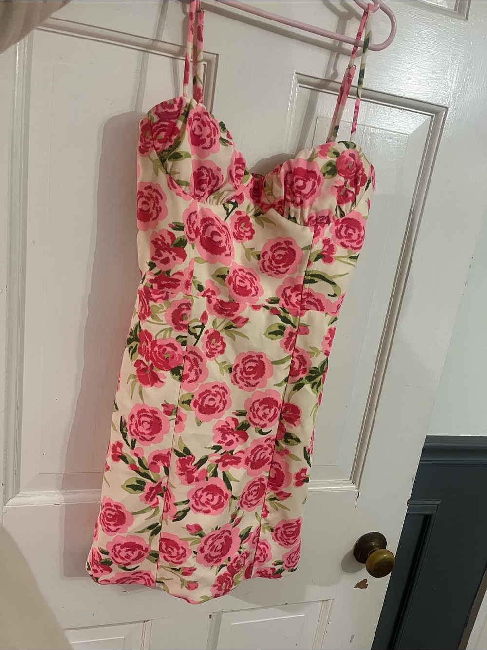 Zara Pink Rose-Print Spaghetti Strap Mini Dress